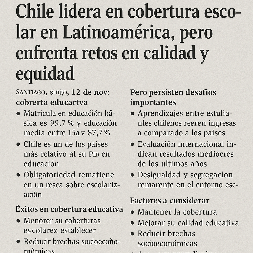 Chile lidera en cobertura educativa en Latinoamérica, pero enfrenta retos en calidad y equidad