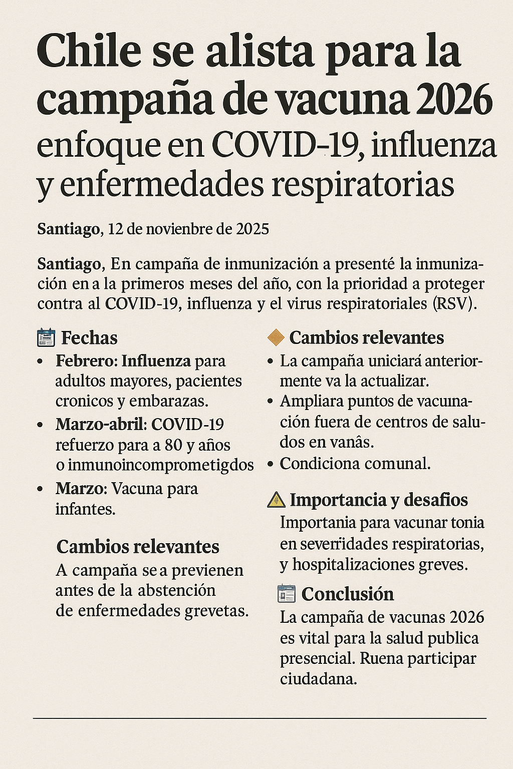Chile se alista para la campaña de vacunas 2026: enfoque en COVID-19, influenza y enfermedades respiratorias
